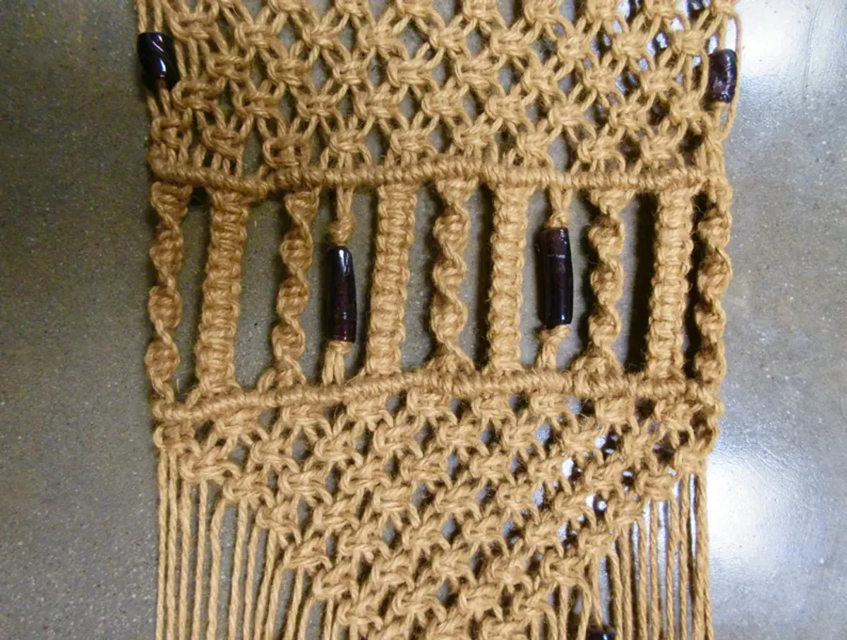 1960s Jute & Bead Macrame Wall Hanging - The Emporium Ltd. - Brown