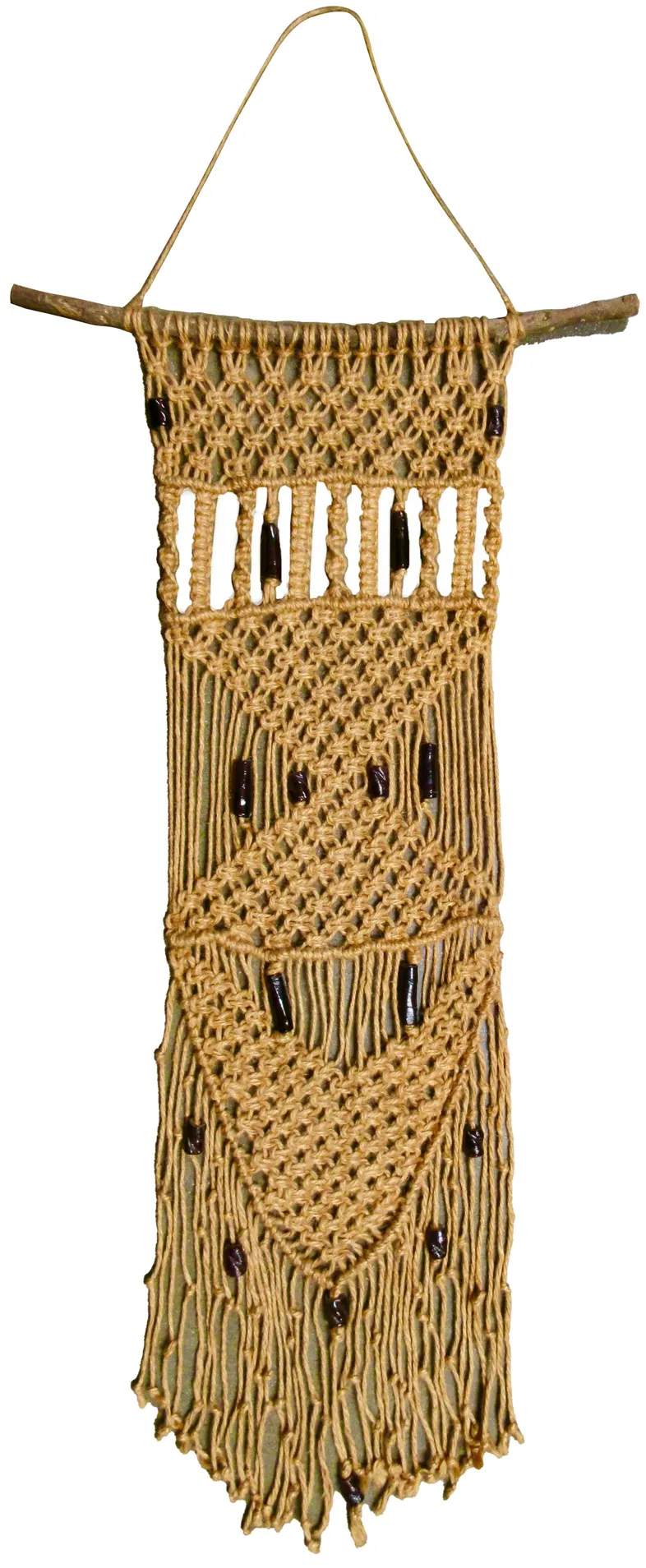 1960s Jute & Bead Macrame Wall Hanging - The Emporium Ltd. - Brown