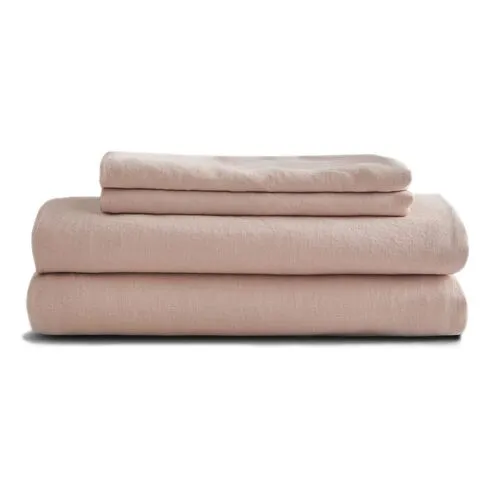 French Linen Sheet Set - Blush - Sijo - Pink, 300 Thread Count, Egyptian Cotton Sateen, Soft and Luxurious