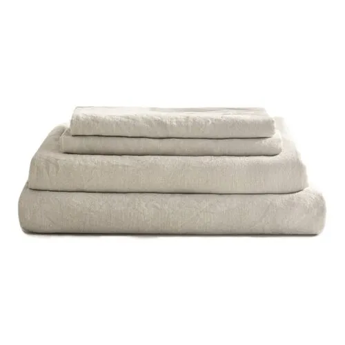 French Linen Sheet Set - Fog - Sijo - Gray, 300 Thread Count, Egyptian Cotton Sateen, Soft and Luxurious