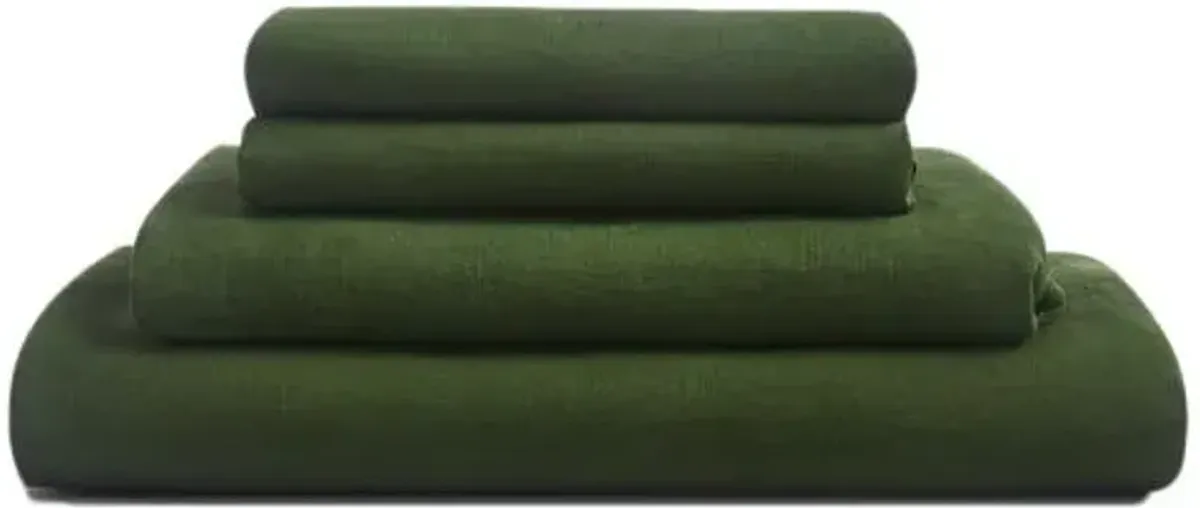 French Linen Sheet Set - Forest - Sijo - Green, 300 Thread Count, Egyptian Cotton Sateen, Soft and Luxurious