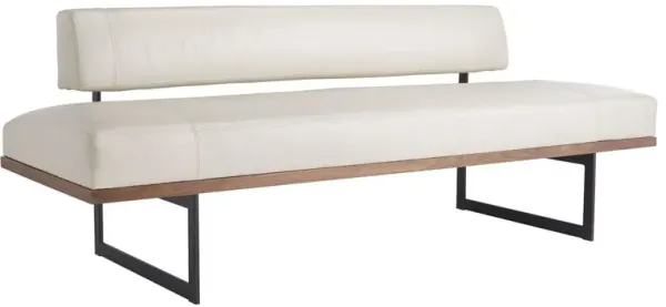 Tuck Leather Bench, Ivory