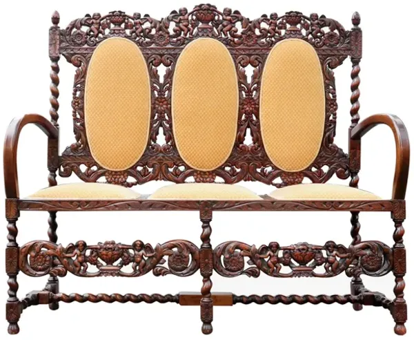 Jacobean Carved Oak Settee - Interesting Things - Brown