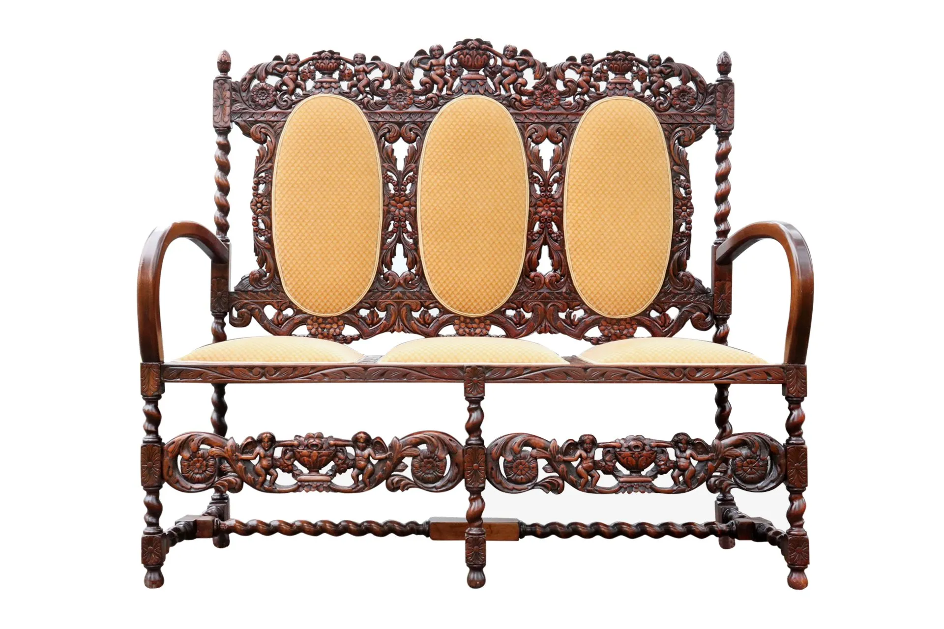 Jacobean Carved Oak Settee - Interesting Things - Brown