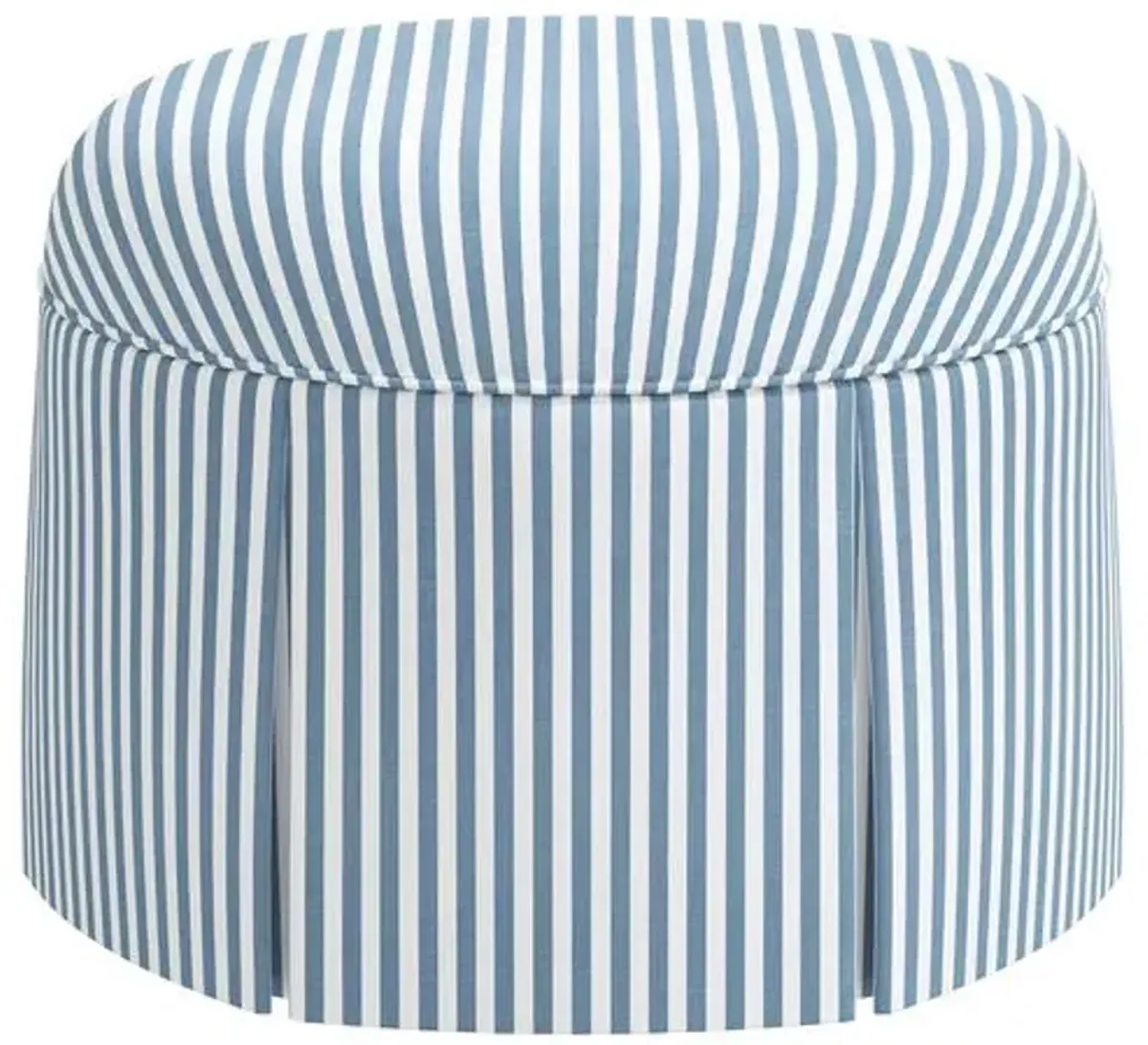 Liza Skirted Ottoman - Blue Stripe