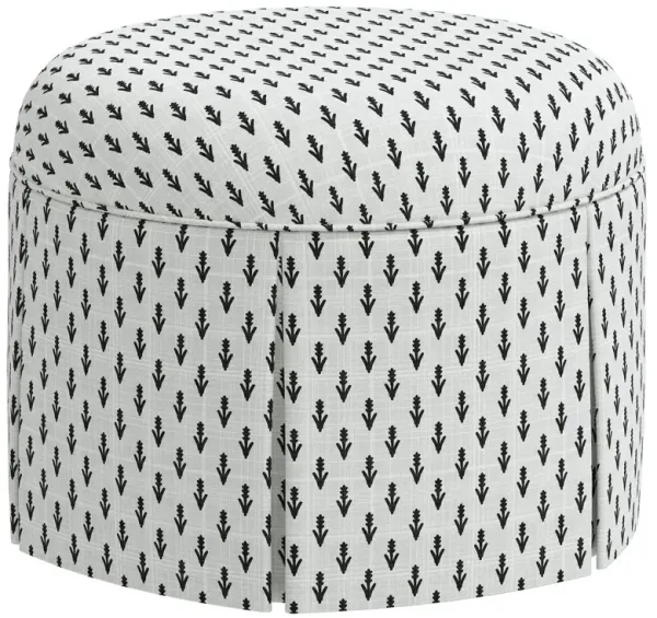 Liza Skirted Ottoman, Floral Ink