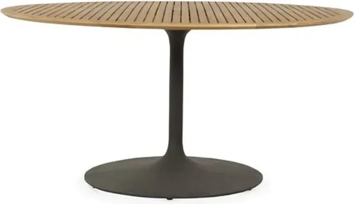 Reina 54" Round Outdoor Dining Table - Bronze/Natural Teak