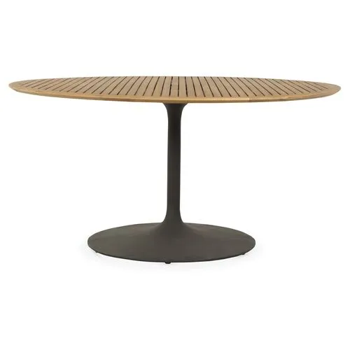 Reina 54" Round Outdoor Dining Table - Bronze/Natural Teak