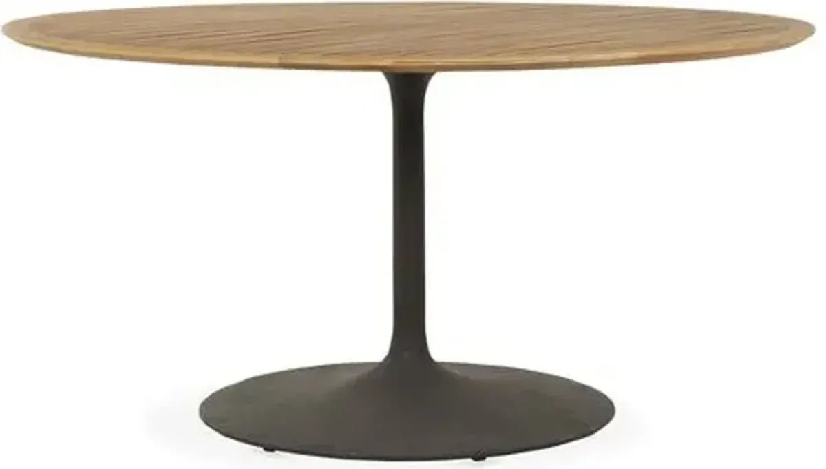 Reina 54" Round Outdoor Dining Table - Bronze/Natural Teak