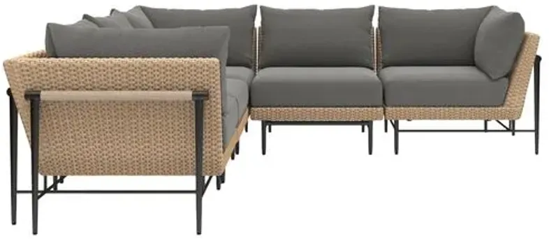 Cara Outdoor 5-Pc Sectional - Natural/Charcoal - Black