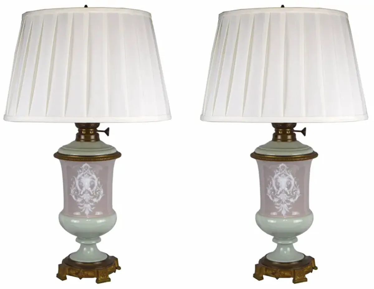 19th C Neoclassical Påte Sur Påte Lamps - Antiquarian Art Company