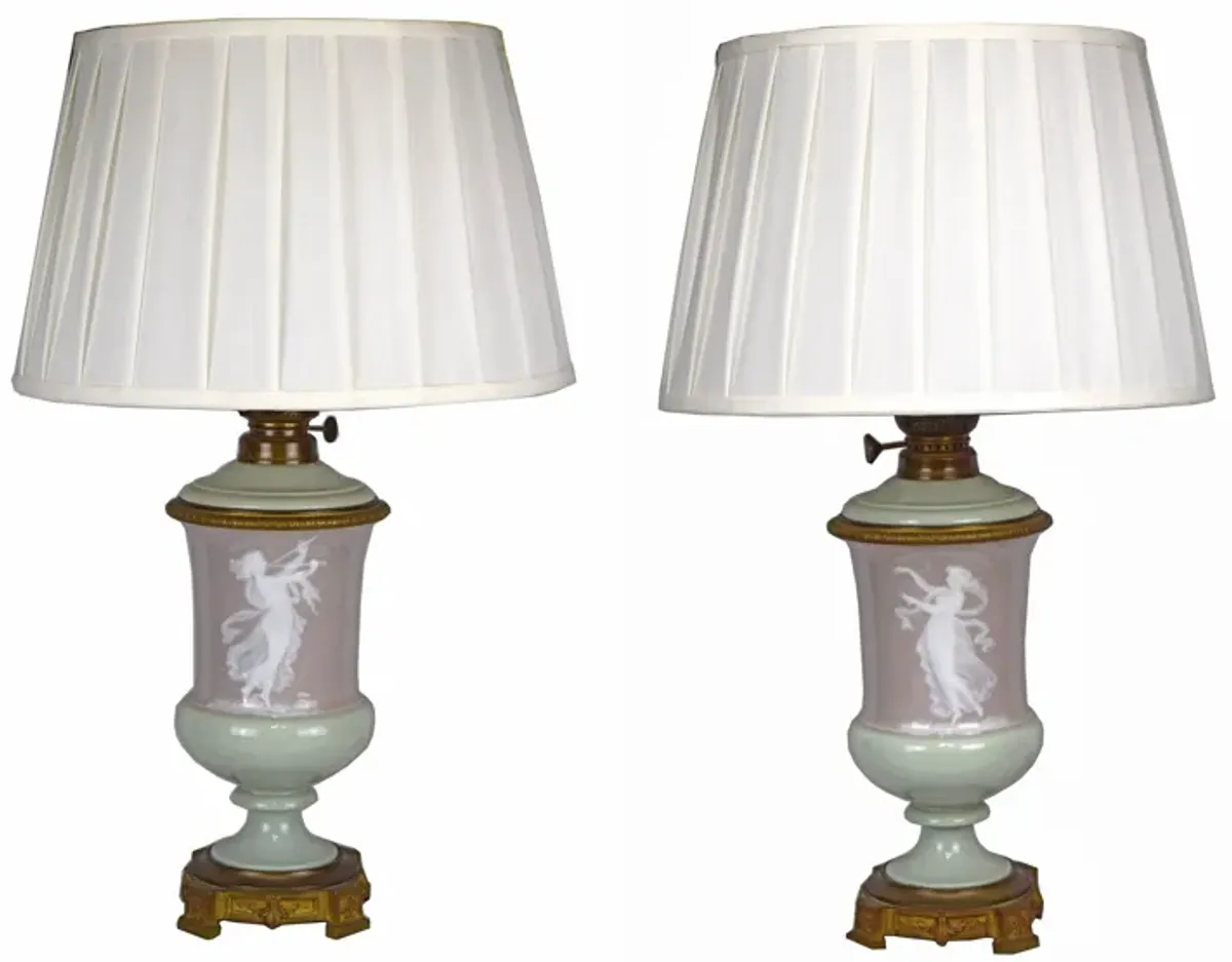 19th C Neoclassical Påte Sur Påte Lamps - Antiquarian Art Company