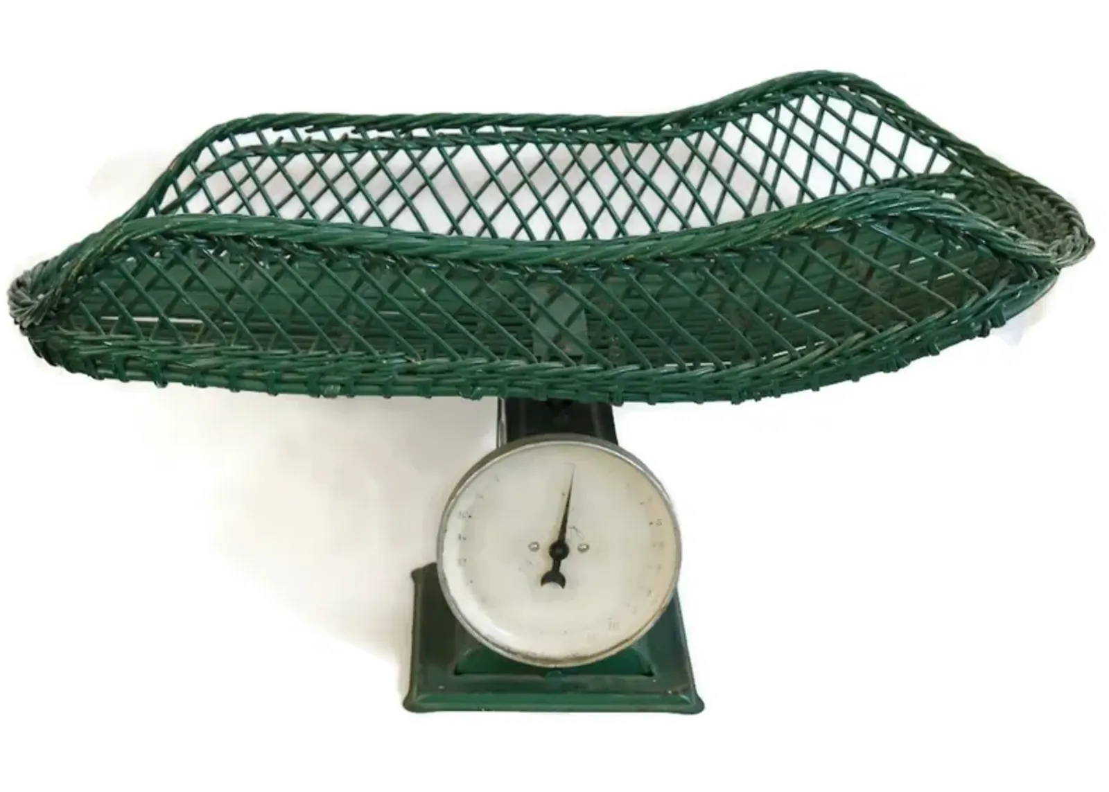 Vintage Pediatrician Wicker Baby Scale - New England Mercantile - Green