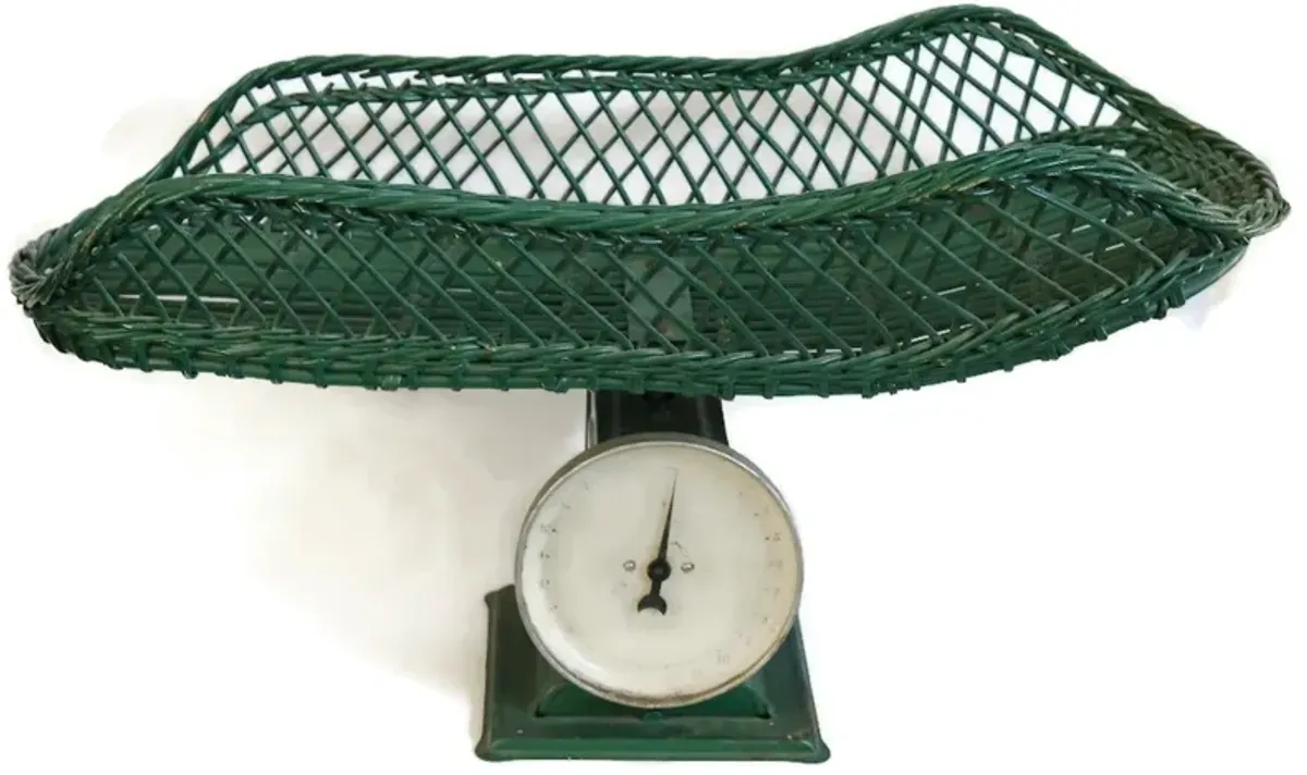 Vintage Pediatrician Wicker Baby Scale - New England Mercantile - Green