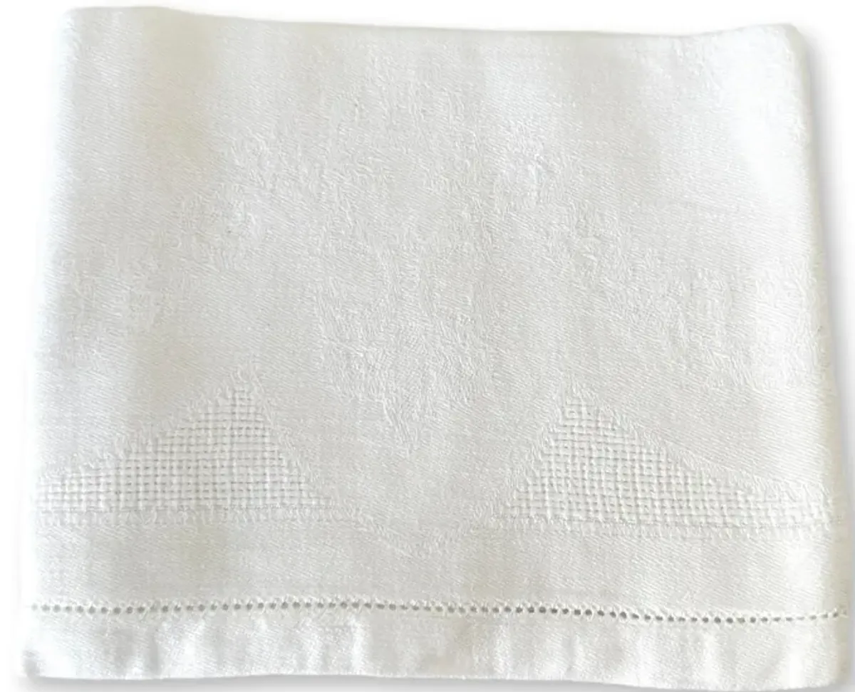 1920s French Linen Damask Napkins - Set of 9 - New England Mercantile - White