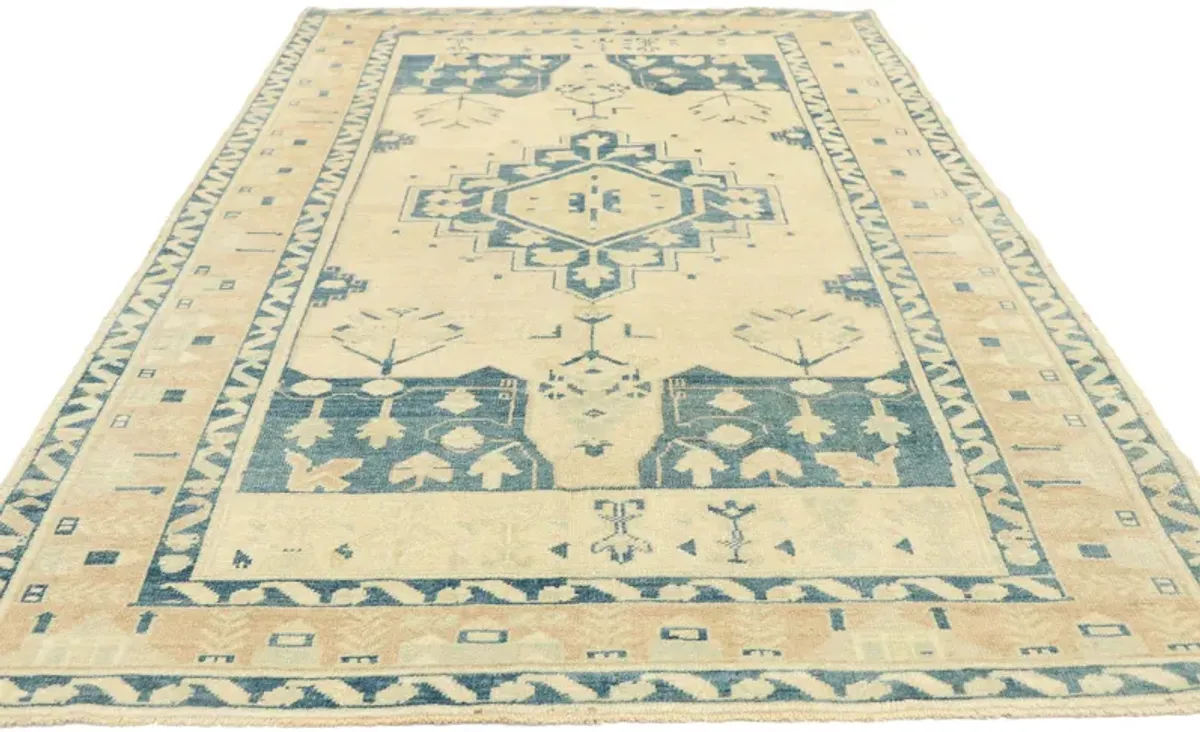 Vintage Turkish Oushak Rug - 4'4 x 6'10 - Esmaili Rugs & Antiques - blue - blue