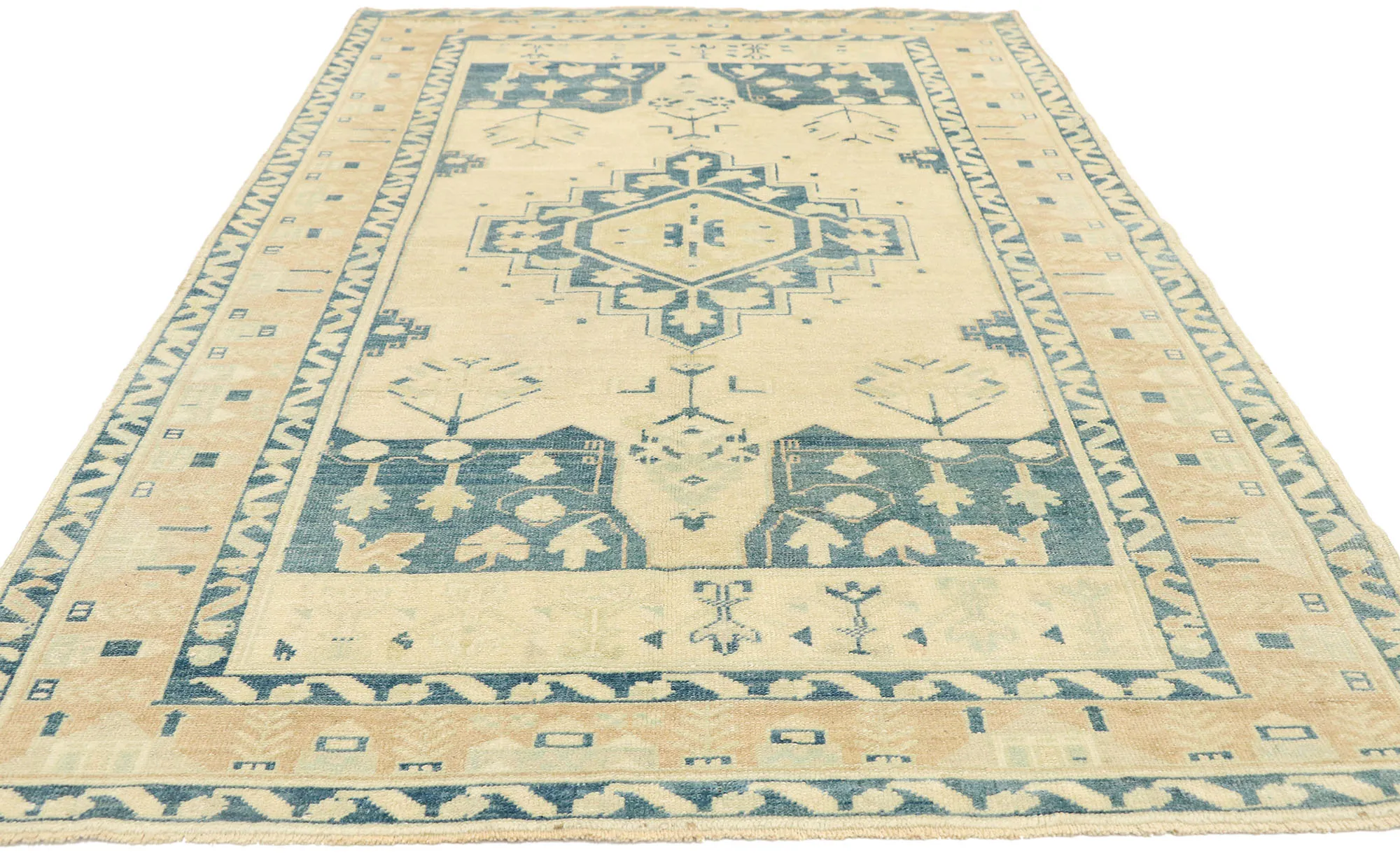 Vintage Turkish Oushak Rug - 4'4 x 6'10 - Esmaili Rugs & Antiques - blue - blue