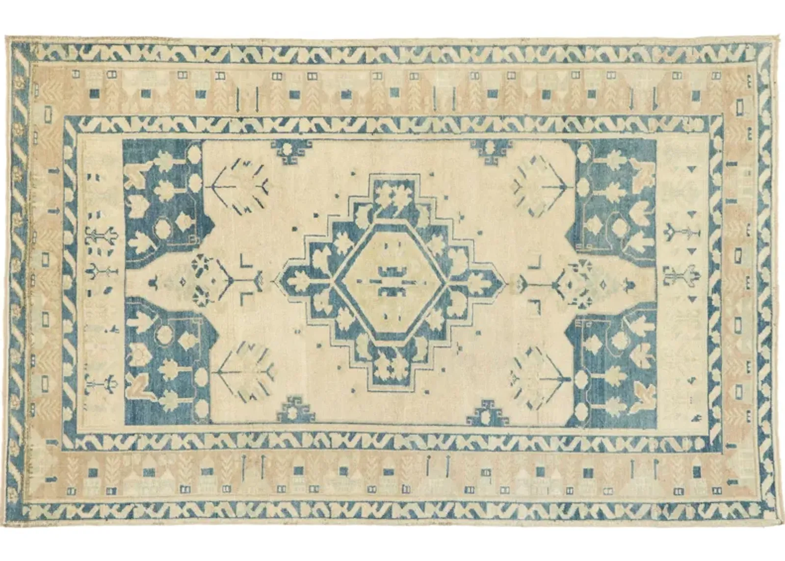 Vintage Turkish Oushak Rug - 4'4 x 6'10 - Esmaili Rugs & Antiques - blue - blue