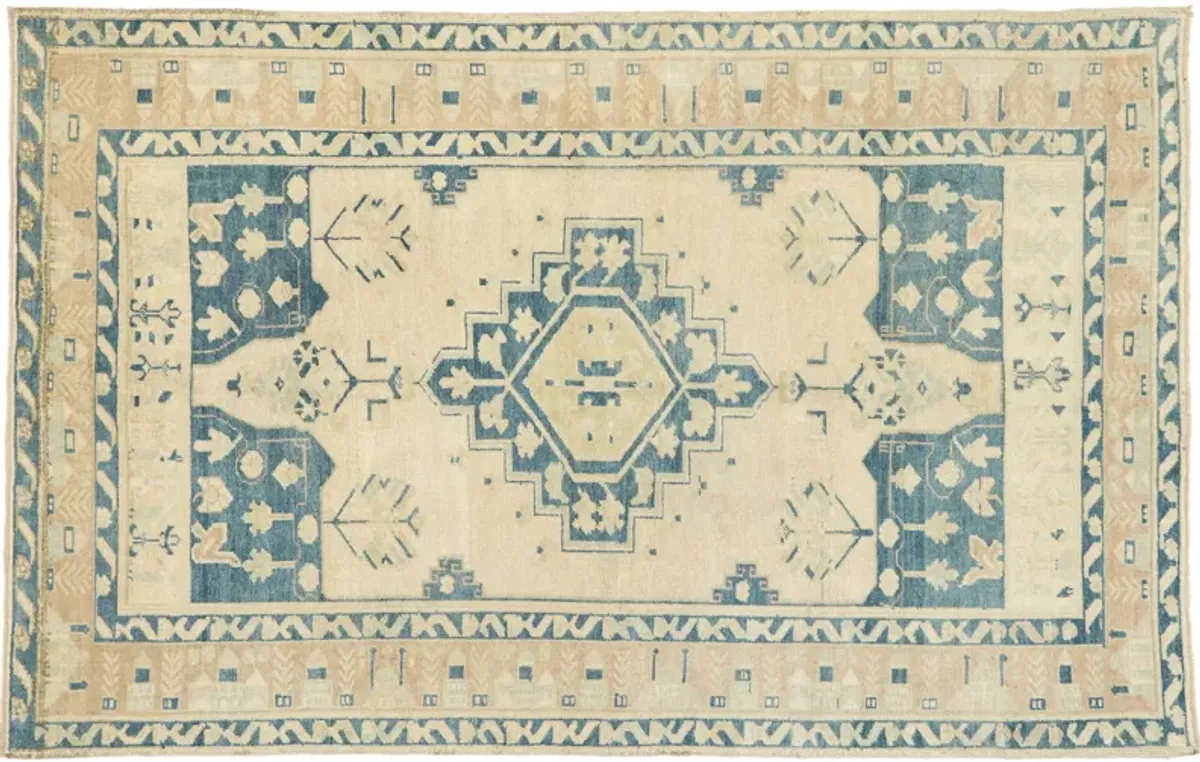 Vintage Turkish Oushak Rug - 4'4 x 6'10 - Esmaili Rugs & Antiques - blue - blue