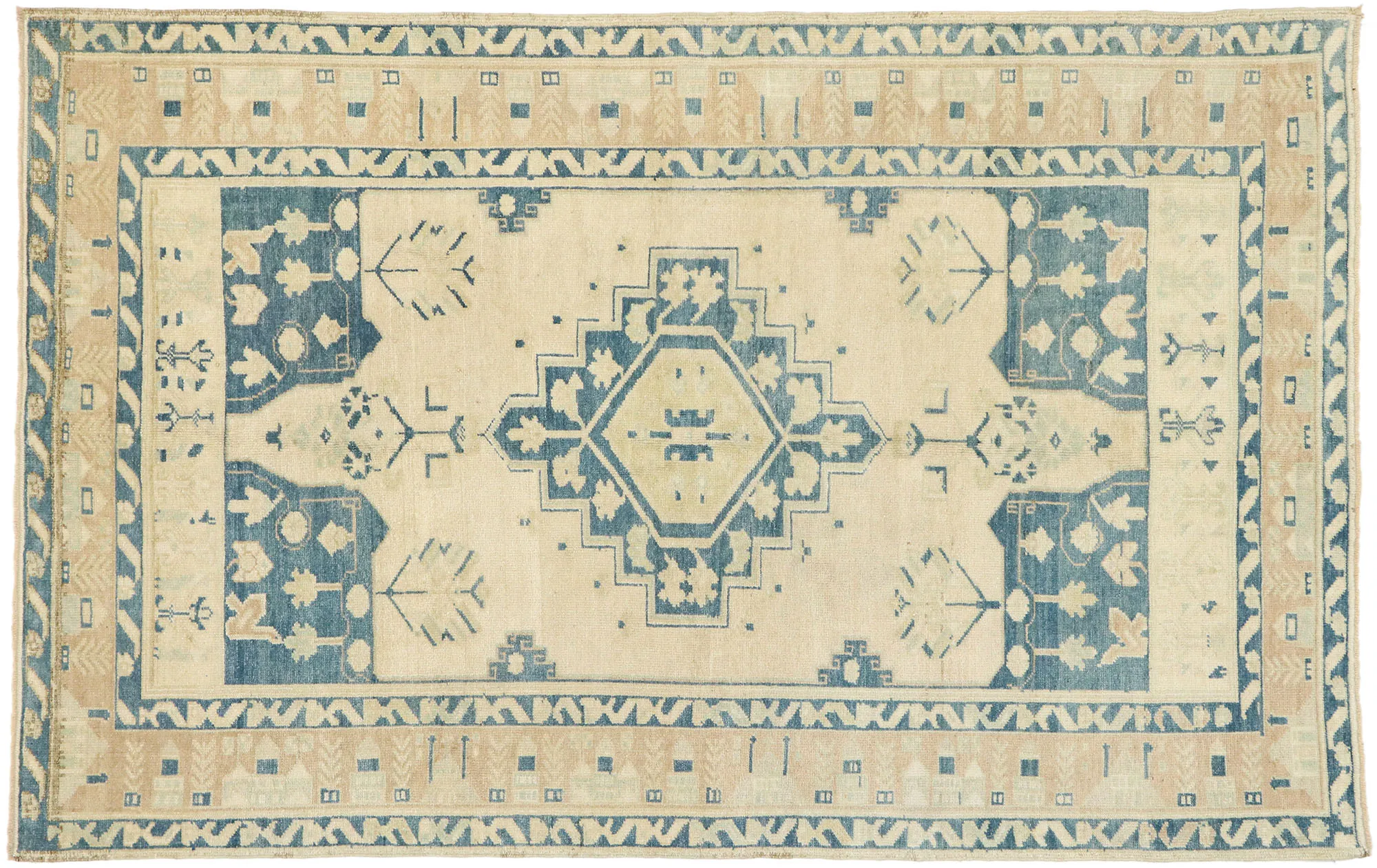 Vintage Turkish Oushak Rug - 4'4 x 6'10 - Esmaili Rugs & Antiques - blue - blue