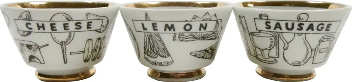 Fornasetti-Style Cocktail Bowls Set of 3 - The Emporium Ltd. - White