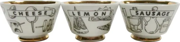 Fornasetti-Style Cocktail Bowls Set of 3 - The Emporium Ltd. - White