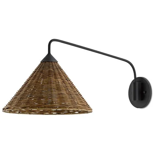 Basket Swing-Arm Sconce - Blacksmith/Natural - Currey & Company - Brown