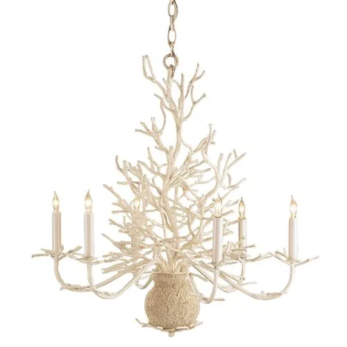 Seaward Small Chandelier - White Coral/Natural Sand - Currey & Company - Ivory