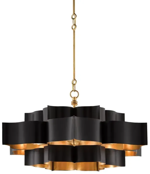 Grand Lotus Large Chandelier - Black/Gold Leaf - Currey & Company