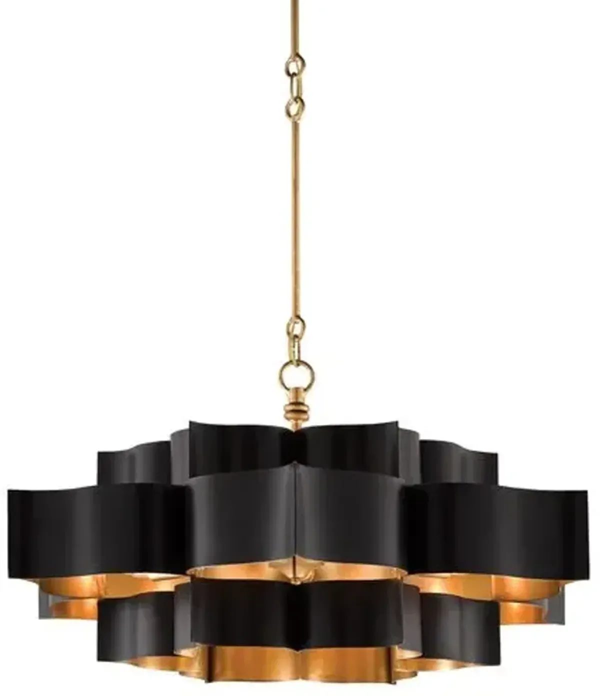 Grand Lotus Large Chandelier - Black/Gold Leaf - Currey & Company