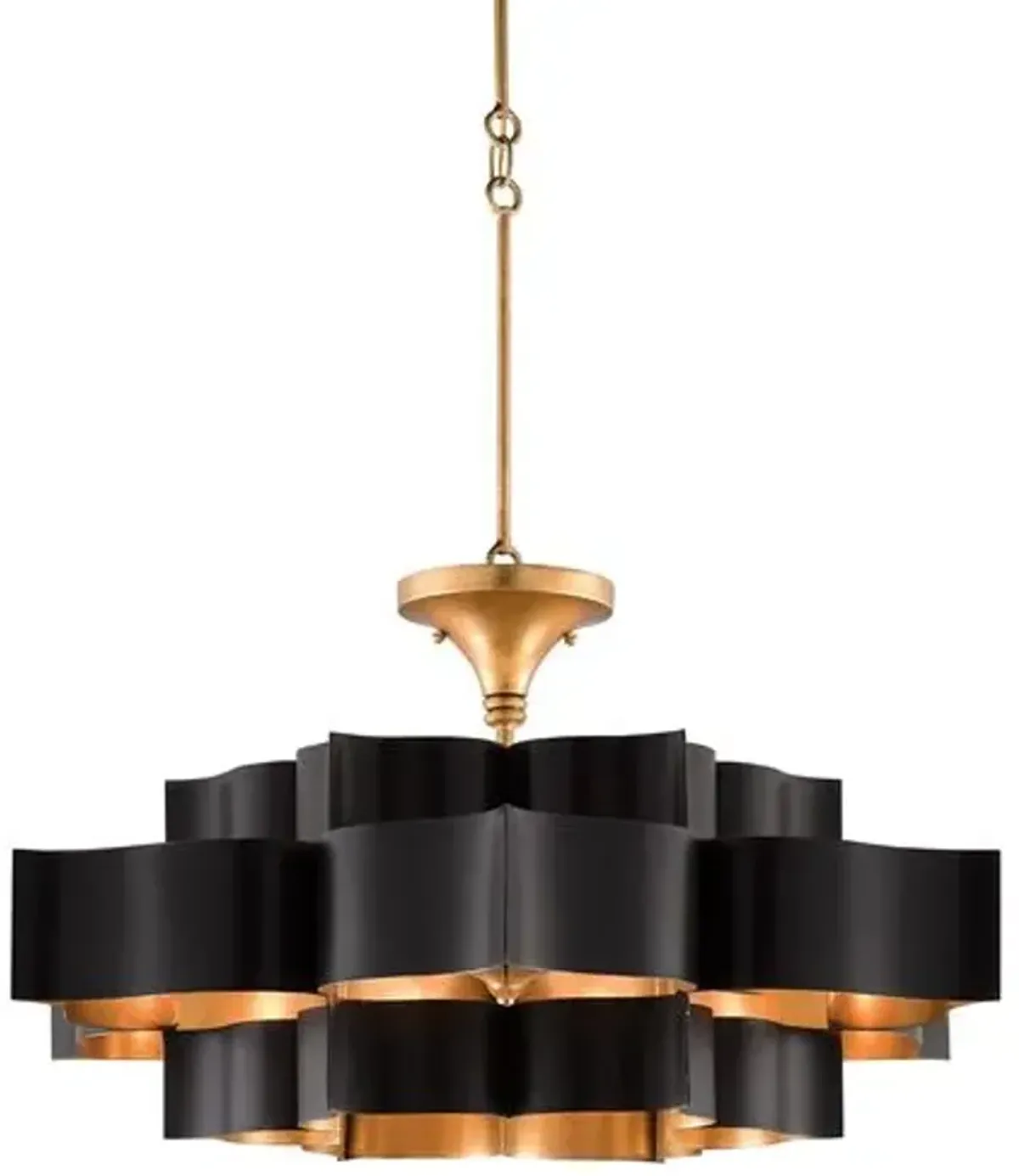 Grand Lotus Large Chandelier - Black/Gold Leaf - Currey & Company