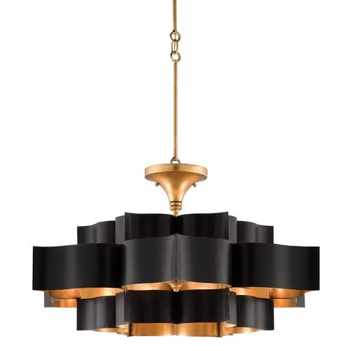 Grand Lotus Large Chandelier - Black/Gold Leaf - Currey & Company