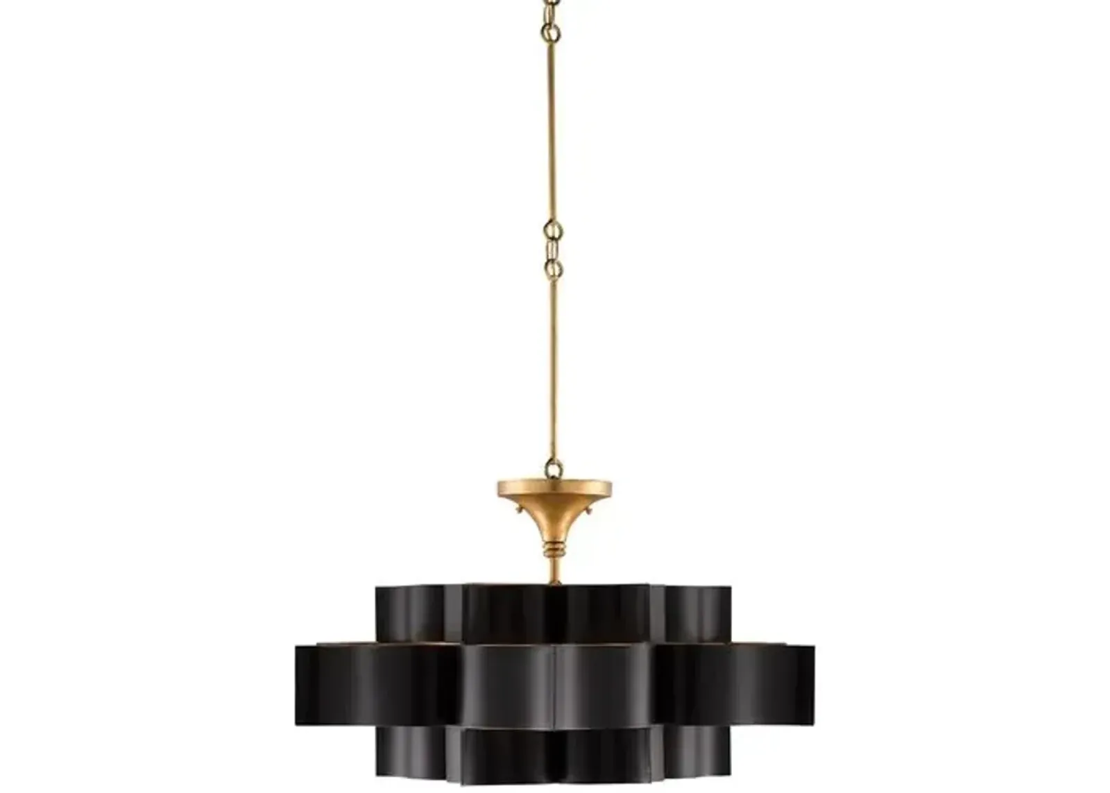 Grand Lotus Large Chandelier - Black/Gold Leaf - Currey & Company