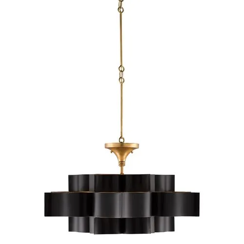 Grand Lotus Large Chandelier - Black/Gold Leaf - Currey & Company