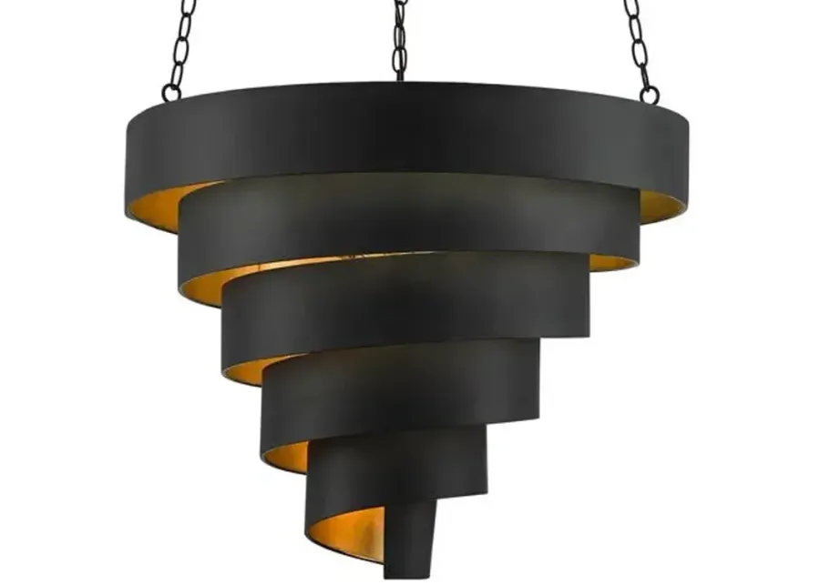 Chiffonade Large Pendant - Antique Black/Gold Leaf - Currey & Company