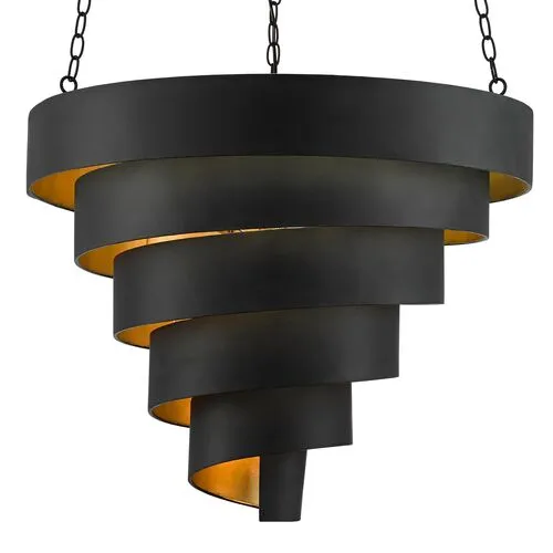 Chiffonade Large Pendant - Antique Black/Gold Leaf - Currey & Company