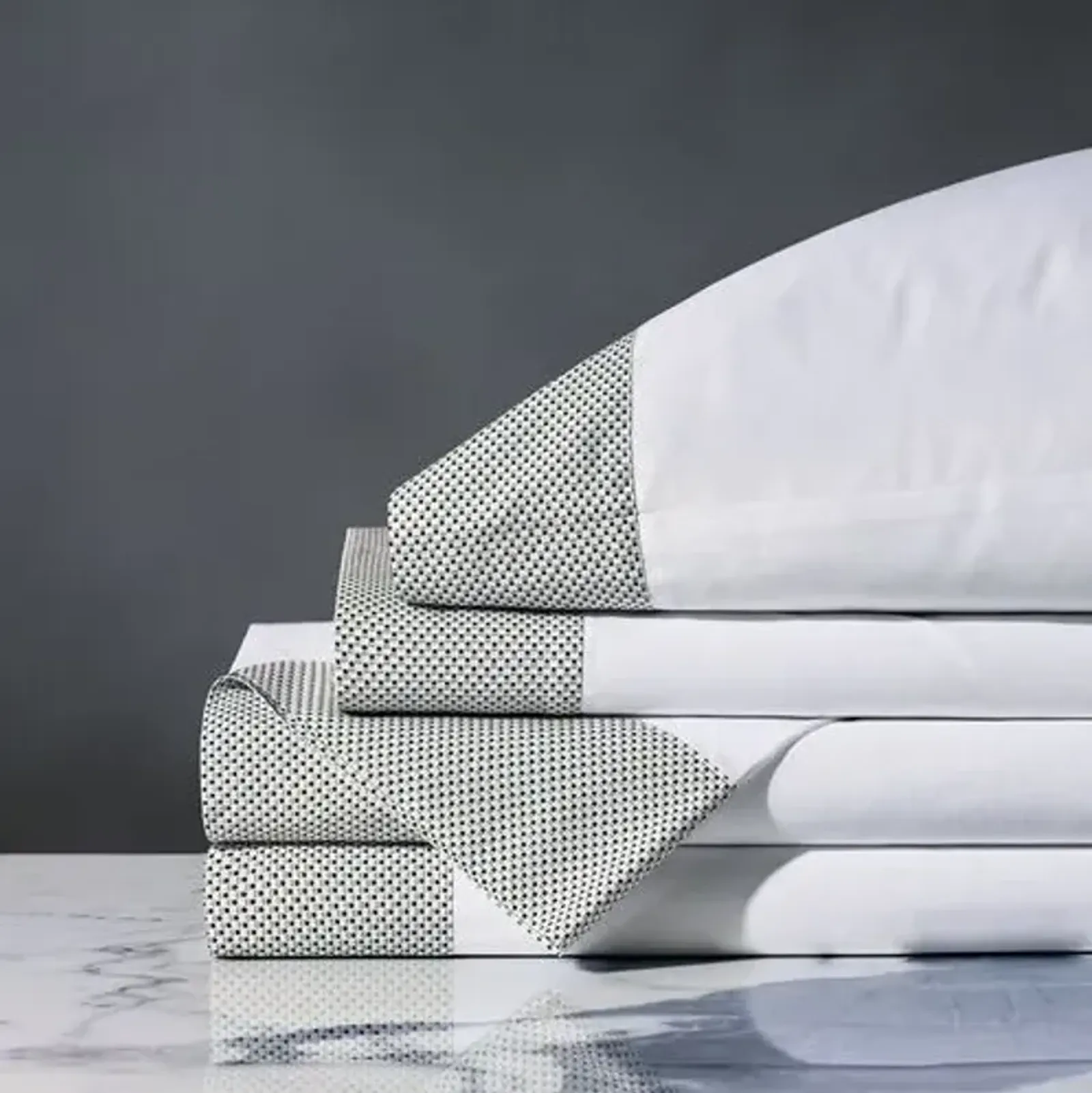 Kinsley Dotted Sheet Set - White, 300 Thread Count, Egyptian Cotton Sateen, Soft and Luxurious