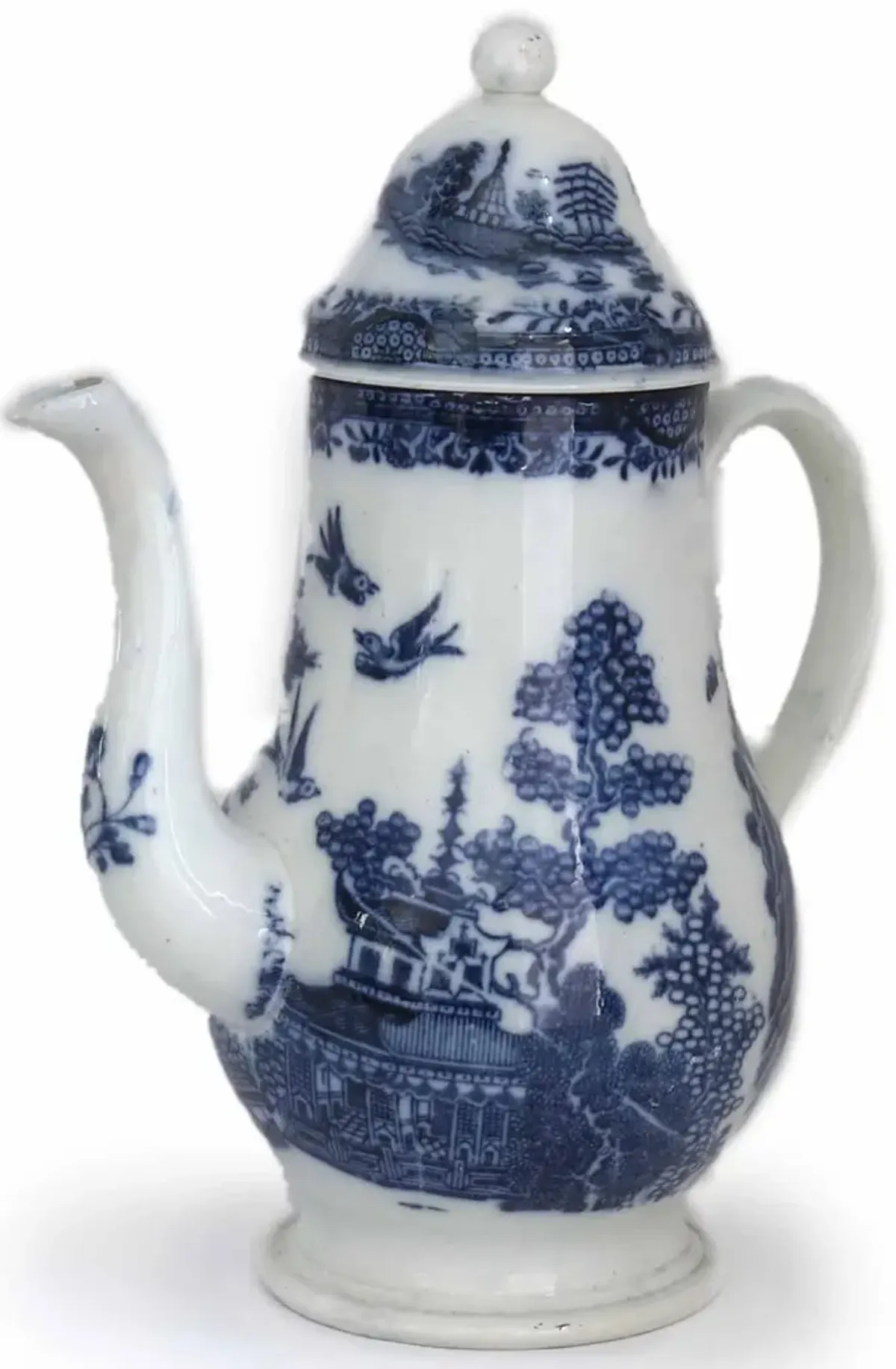 1820s English Willow Pearlware Coffeepot - Rose Victoria - Blue