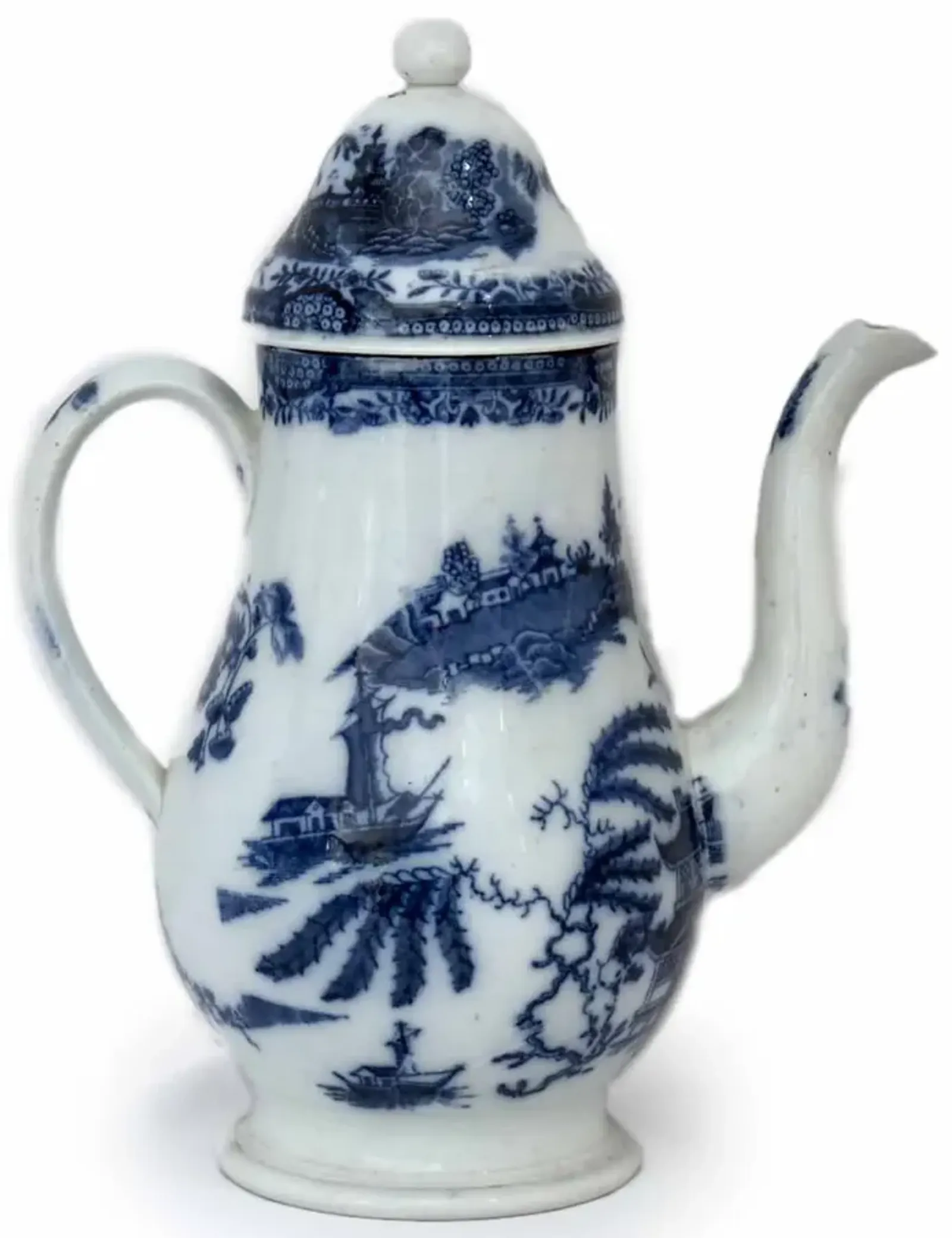 1820s English Willow Pearlware Coffeepot - Rose Victoria - Blue