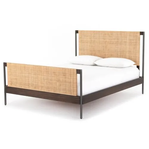 Tai Rattan Bed - Warm Brown Solid/Charcoal - Beige