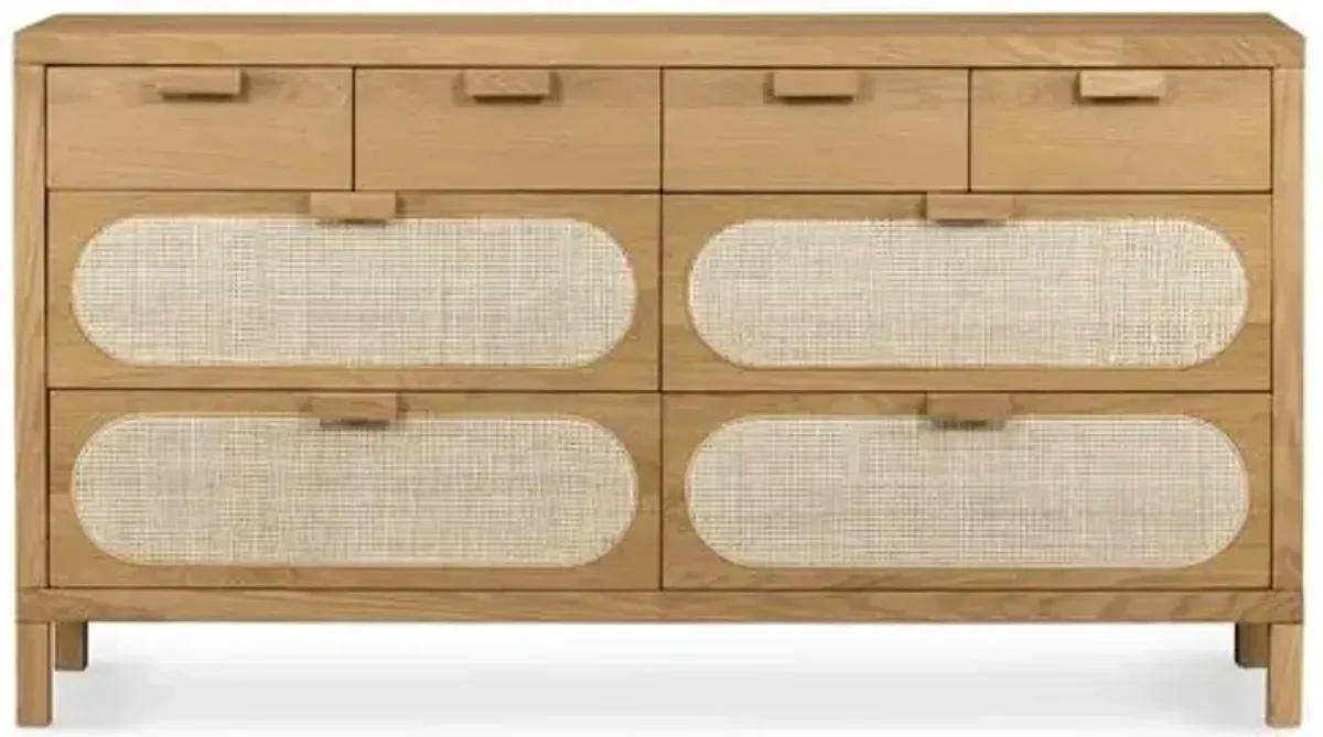 Willa 8-Drawer Cane Dresser - Honey Oak - Brown