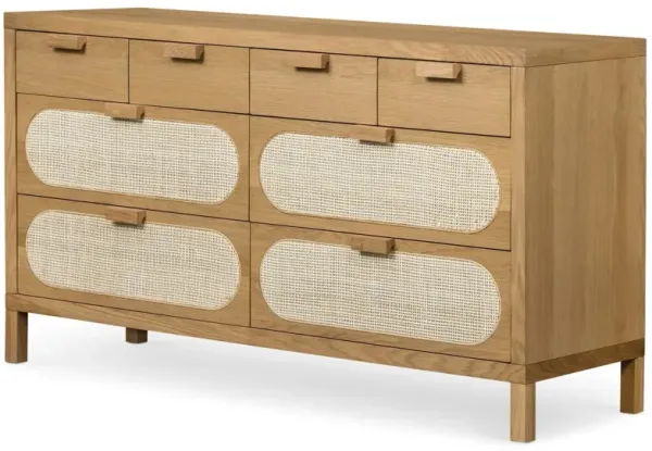 Willa 8-Drawer Cane Dresser, Honey Oak
