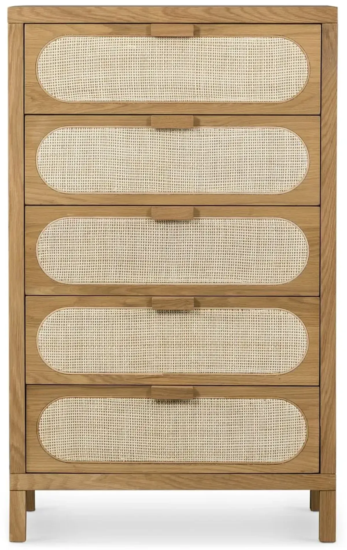 Willa 5-Drawer Cane Dresser, Honey Oak