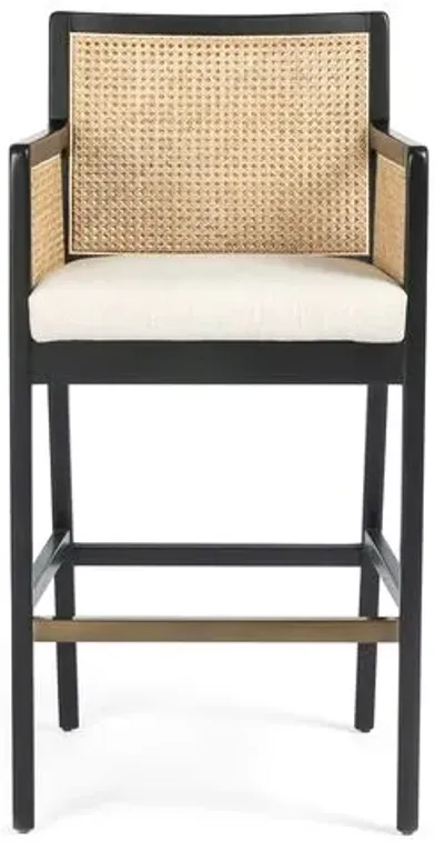 Aimee Cane Bar Stool - Ebony/Flax - Ivory