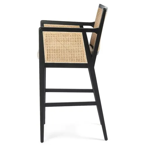 Aimee Cane Bar Stool - Ebony/Flax - Ivory