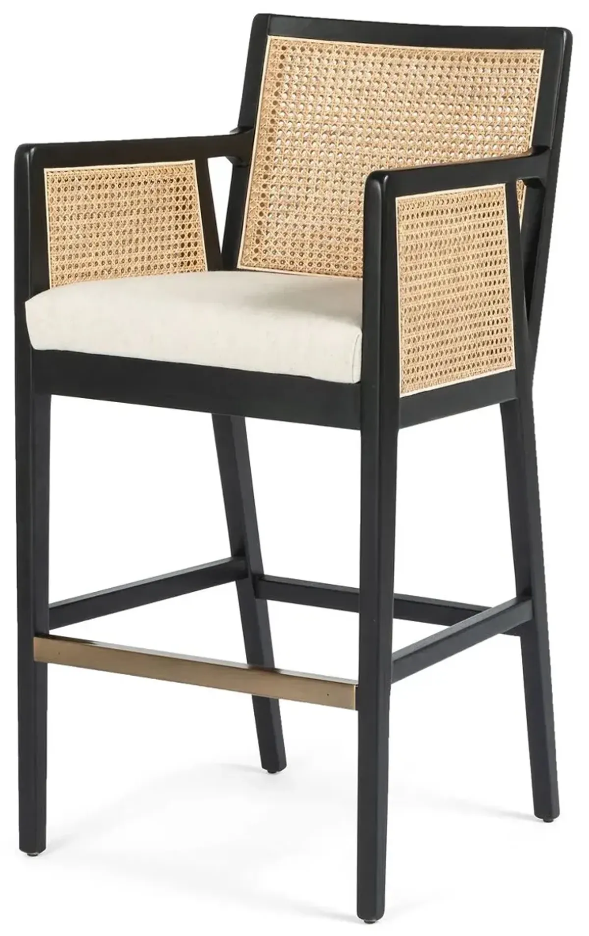 Aimee Cane Bar Stool, Ebony/Flax