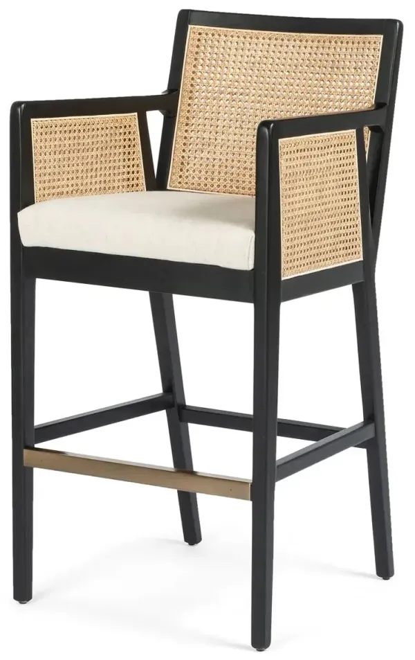 Aimee Cane Bar Stool, Ebony/Flax