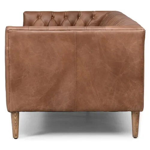 Sonia Leather Sofa - Chocolate/Weathered Oak