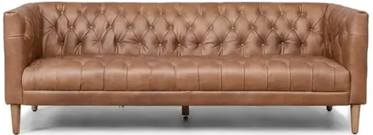 Sonia Leather Sofa - Chocolate/Weathered Oak