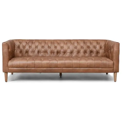 Sonia Leather Sofa - Chocolate/Weathered Oak